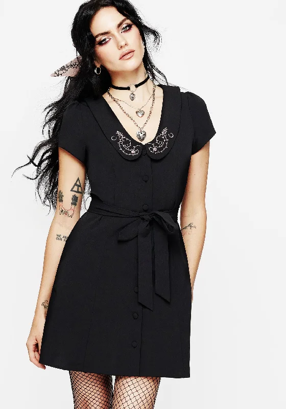 Trendy Fashion For Women Rosethorn Embroidered Collar Mini Shirt Dress