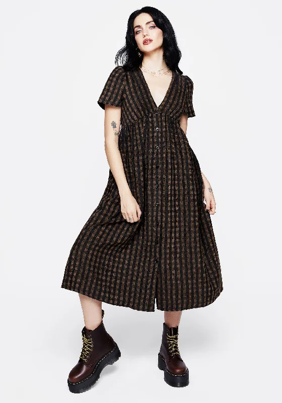 Women's Fashion Hotspots Rydal Check Button Up Midi Dress - Brown