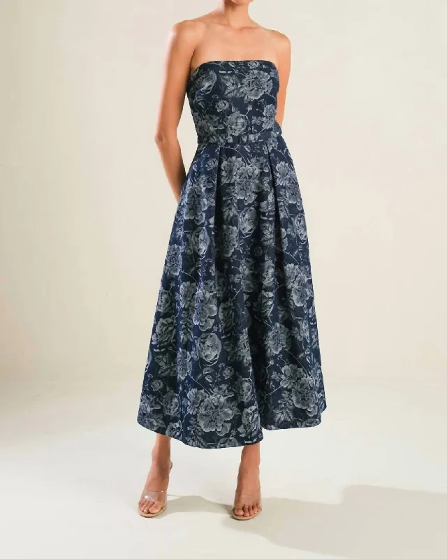 Save Big Strapless Jacquard Midi Dress In Denim