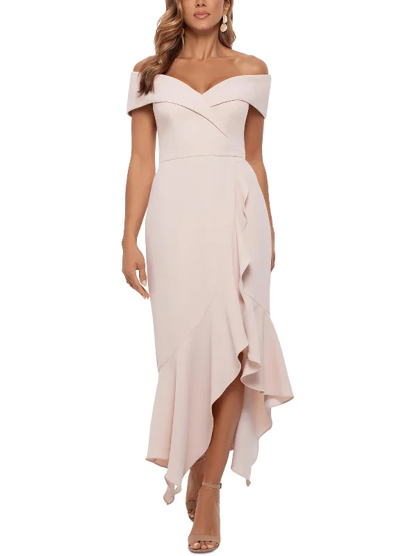 Trendsetter's Closet Womens Ruffled Off-The-Shoulder Fit & Flare Dress