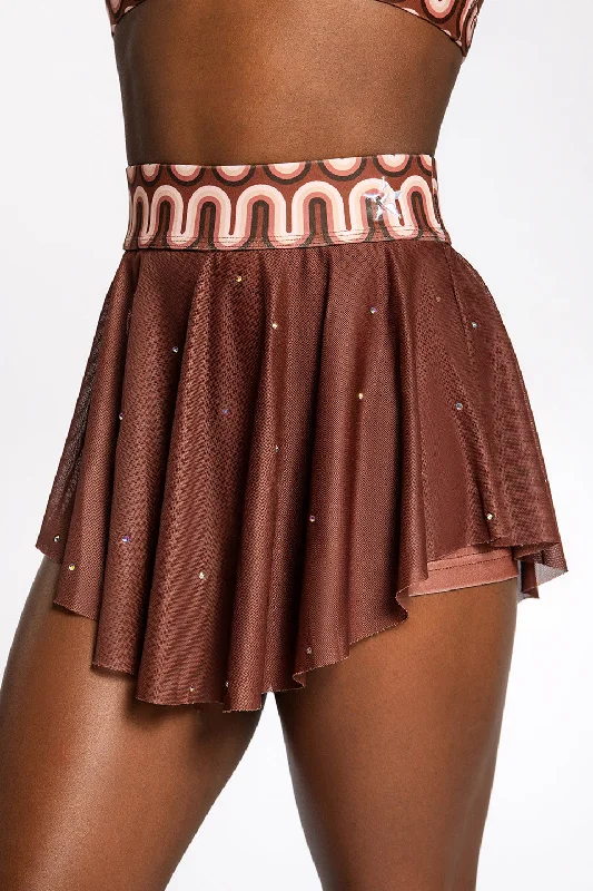 Comfort Centric Apparel Black Girls Cheer Mesh Overlay Skirt in Mocha