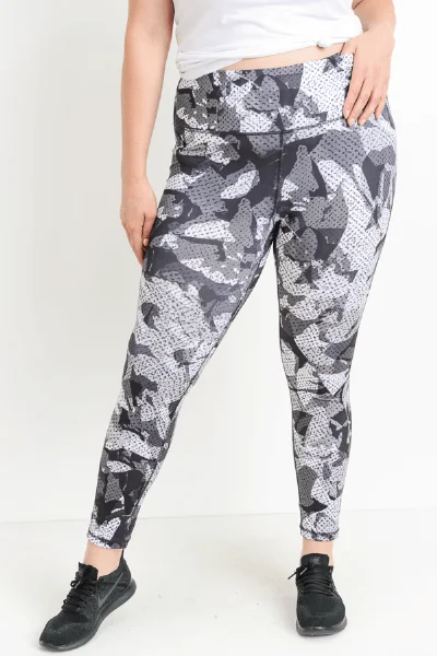 Unique Women's Fashion Pieces Camo Grey Full Legging, Print (Mono B)