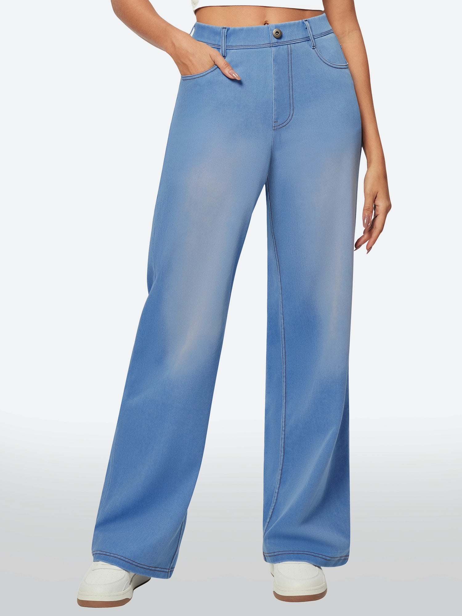 Trend Driven Wardrobe IUGA FlexDenim™ High Waist Pull On Wide Leg Jeans