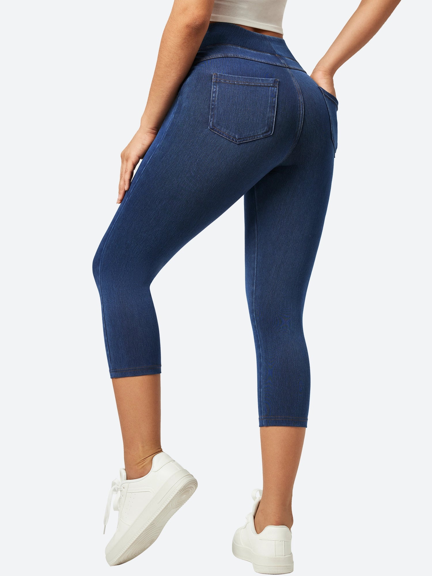 Trend Leading Collection IUGA FlexDenim™ High Waisted Pull On Capri Jeans With Pockets