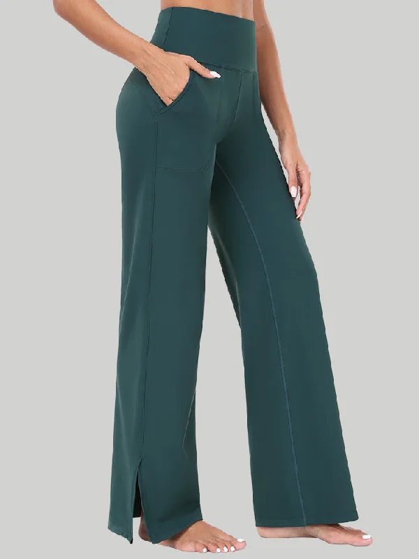 Runway Inspired Wear IUGA High Waisted Side Slit Wide Leg Yoga Pants With Pockets