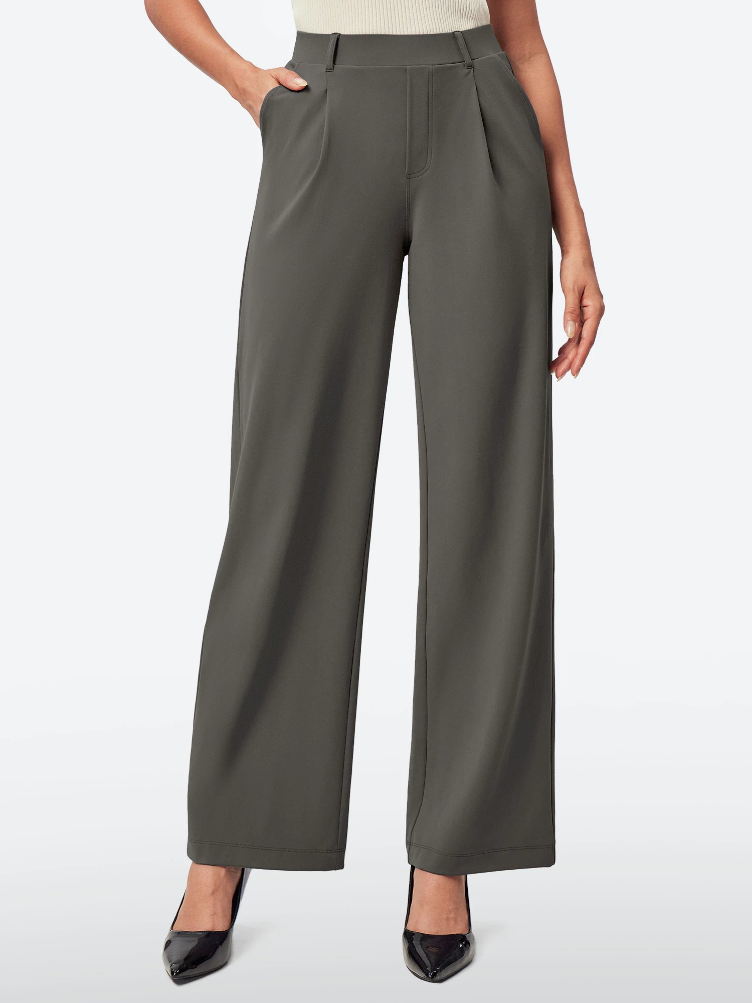 Trendy Attire For Her IUGA Wide Leg Pull On Stretchy Work Pants With Pockets