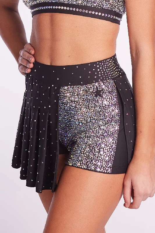 Fashion Forward Femme Crystal Couture Tactical Skirt in Black Laser